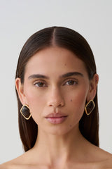 Justice Framed Stone Stud Earring - Gold/Brown