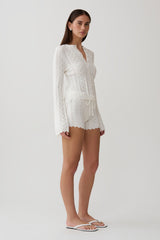 Darlene Pointelle Knit Shorts - White