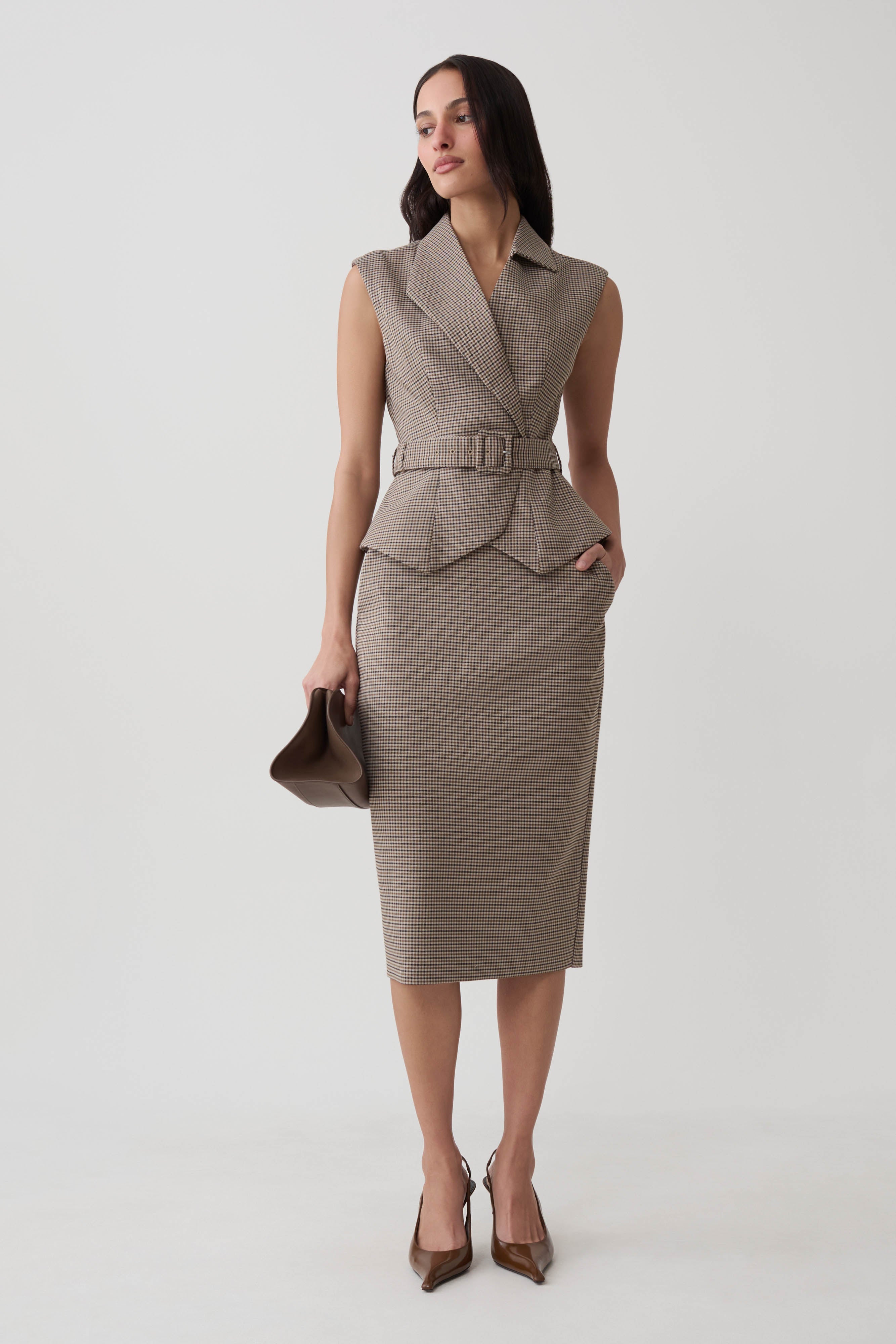 Gisella Suiting Asymmetrical Vest - Tan Check