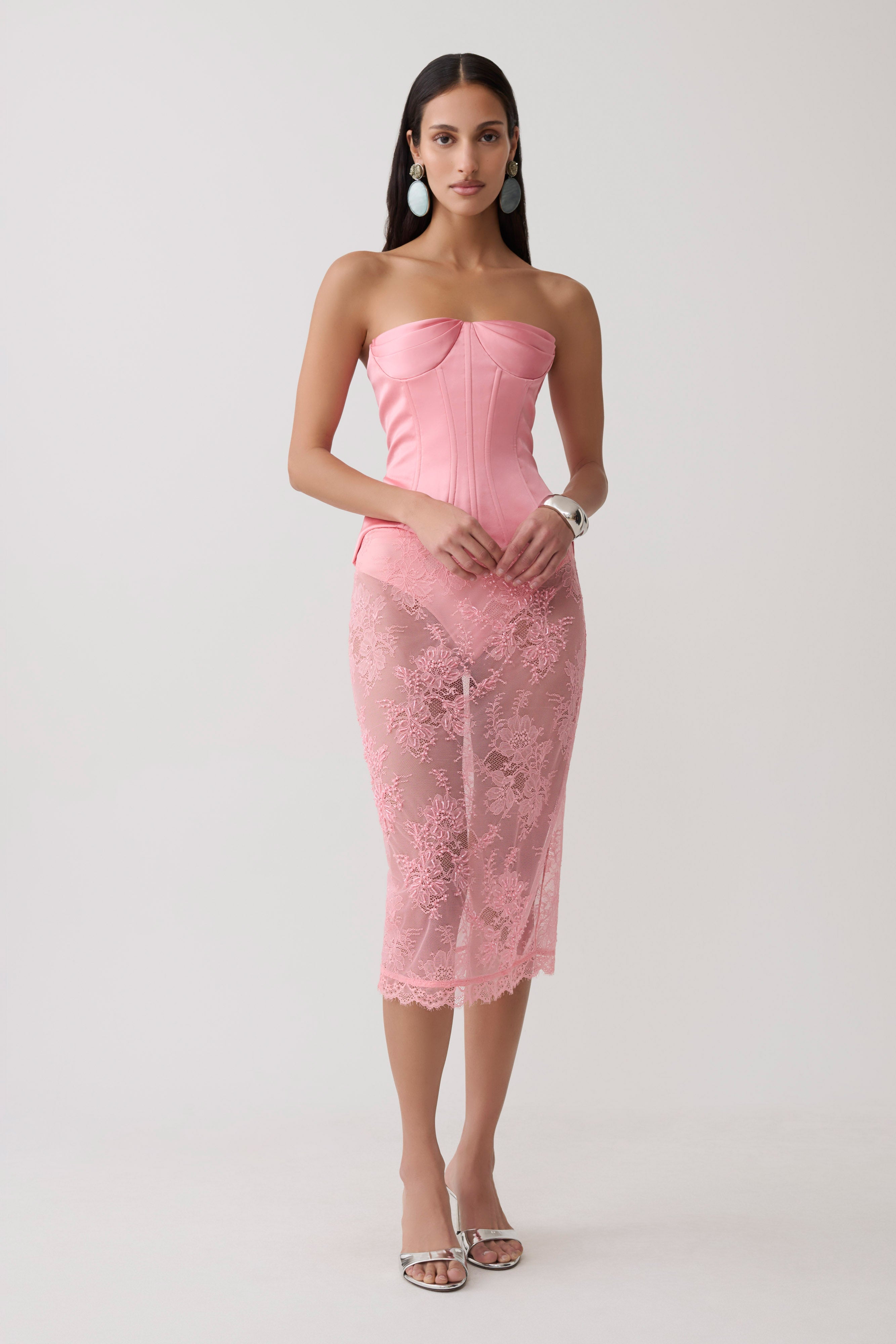 Nicolla Satin Strapless Corset - Pink