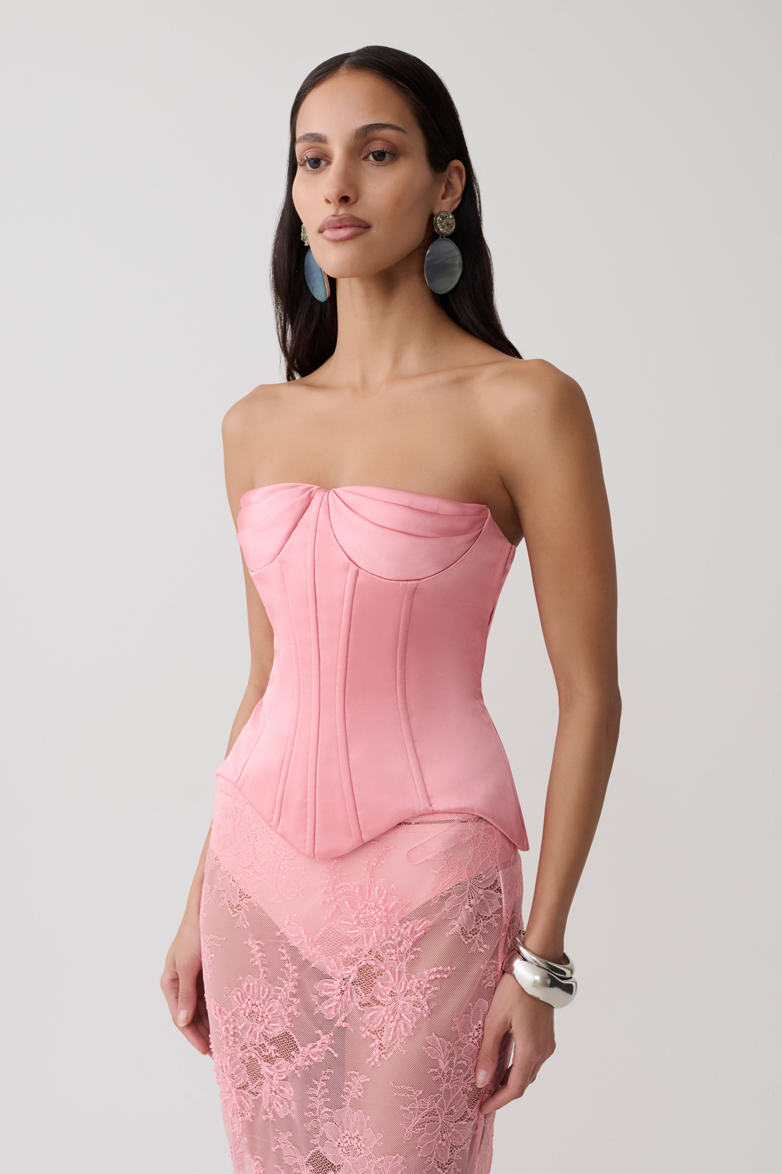 Nicolla Satin Strapless Corset - Pink