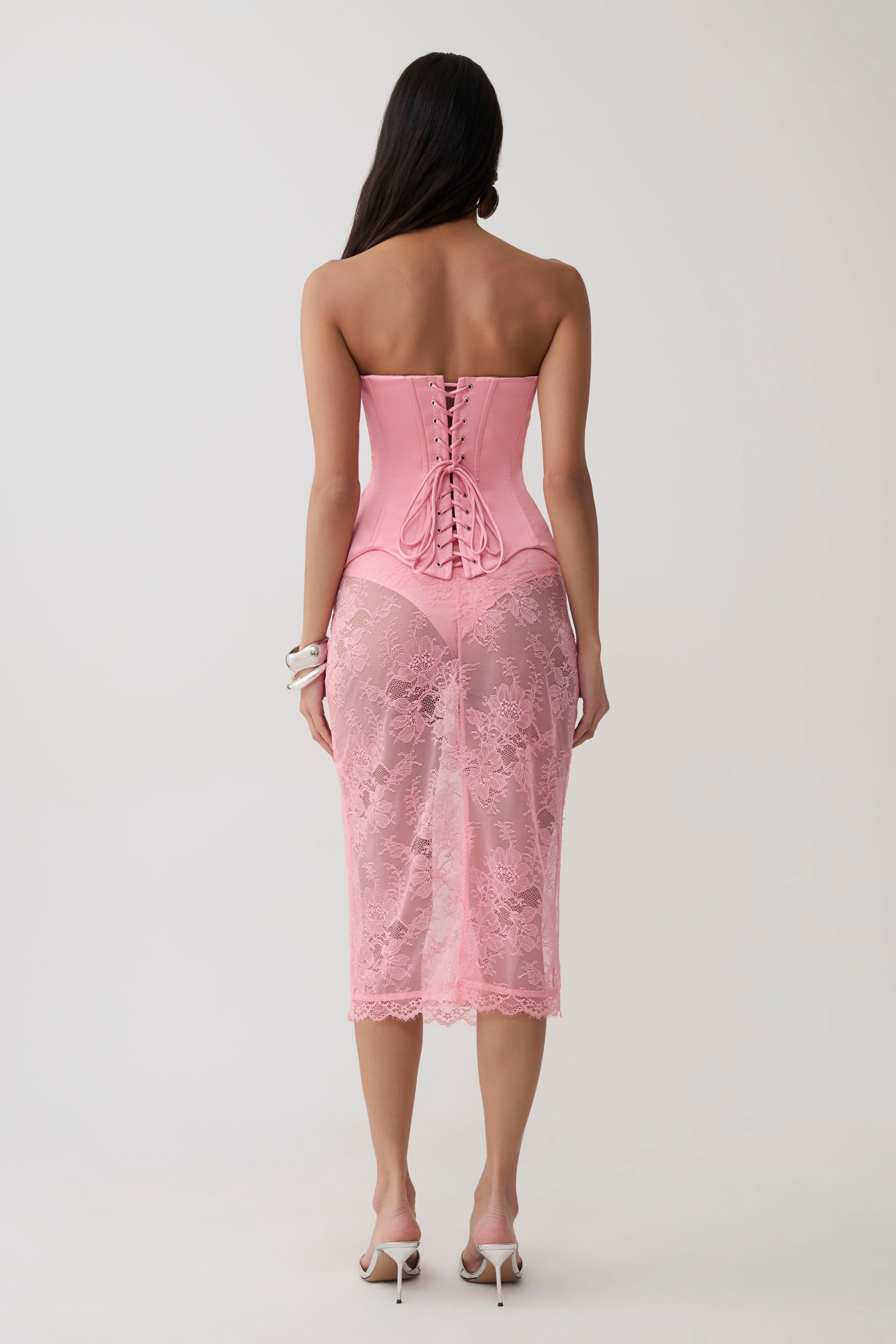 Nicolla Satin Strapless Corset - Pink