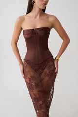 Nicolla Satin Strapless Corset - Dark Chocolate