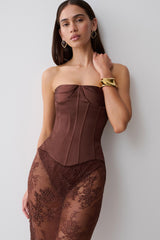 Nicolla Satin Strapless Corset - Dark Chocolate