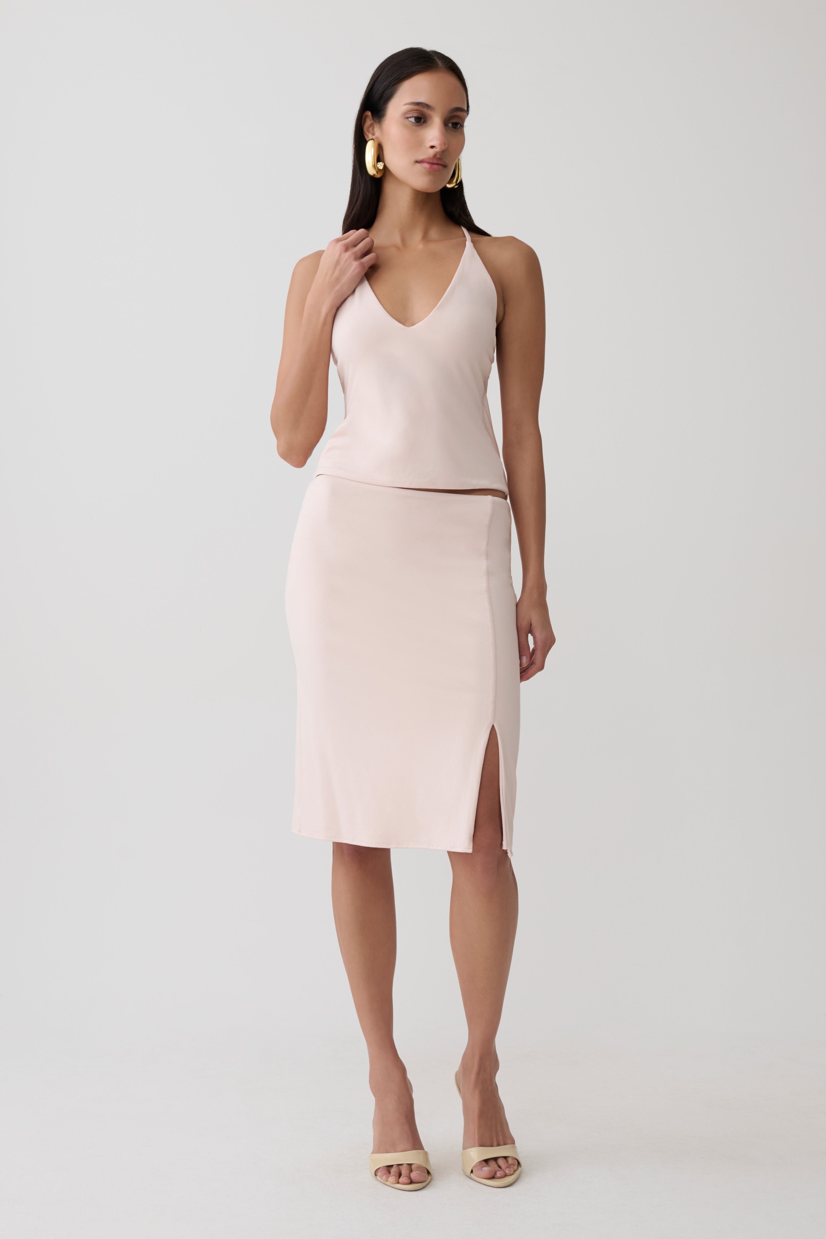 Fenn Peached Jersey Draped Back Top - Muted Pink
