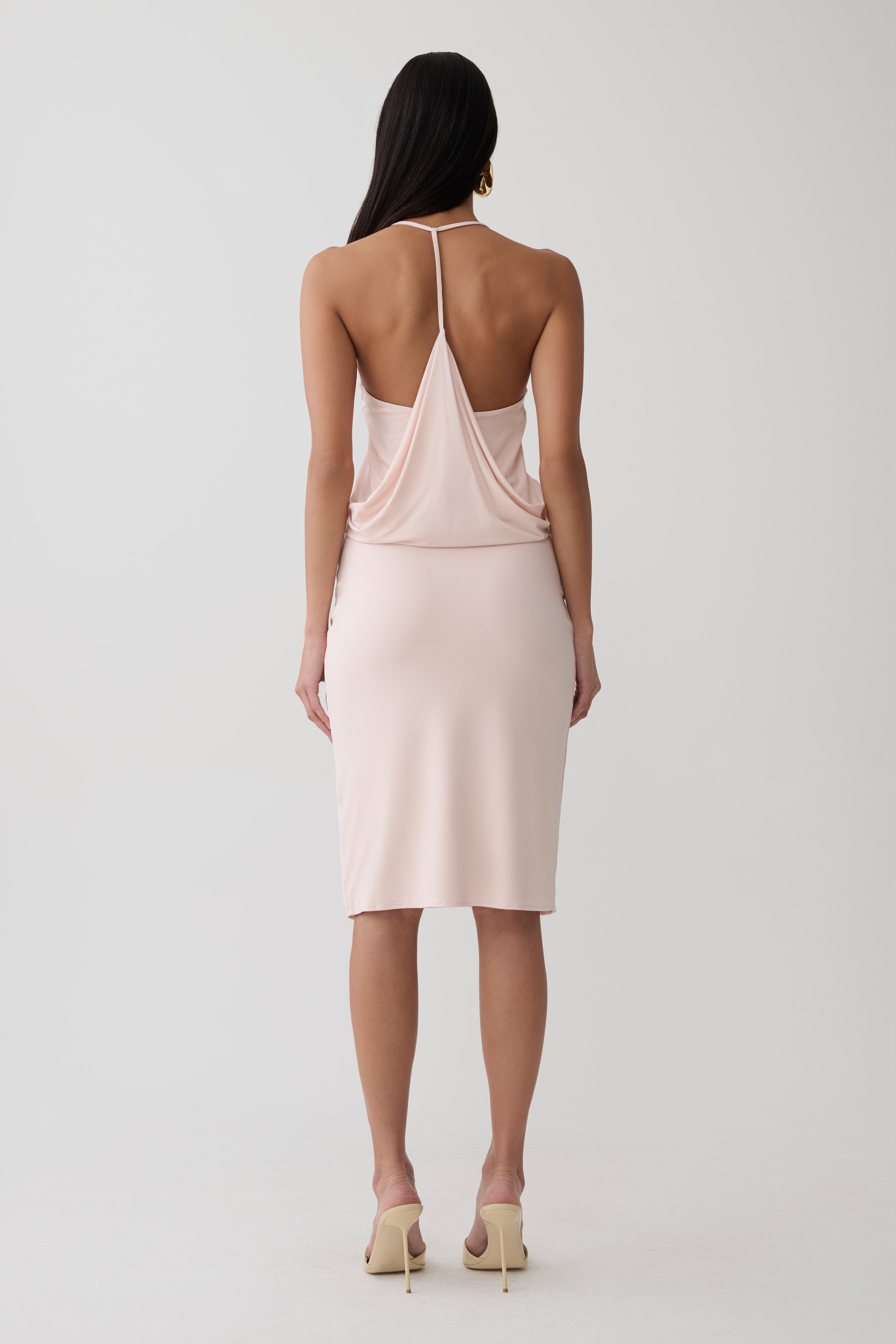 Fenn Peached Jersey Draped Back Top - Muted Pink