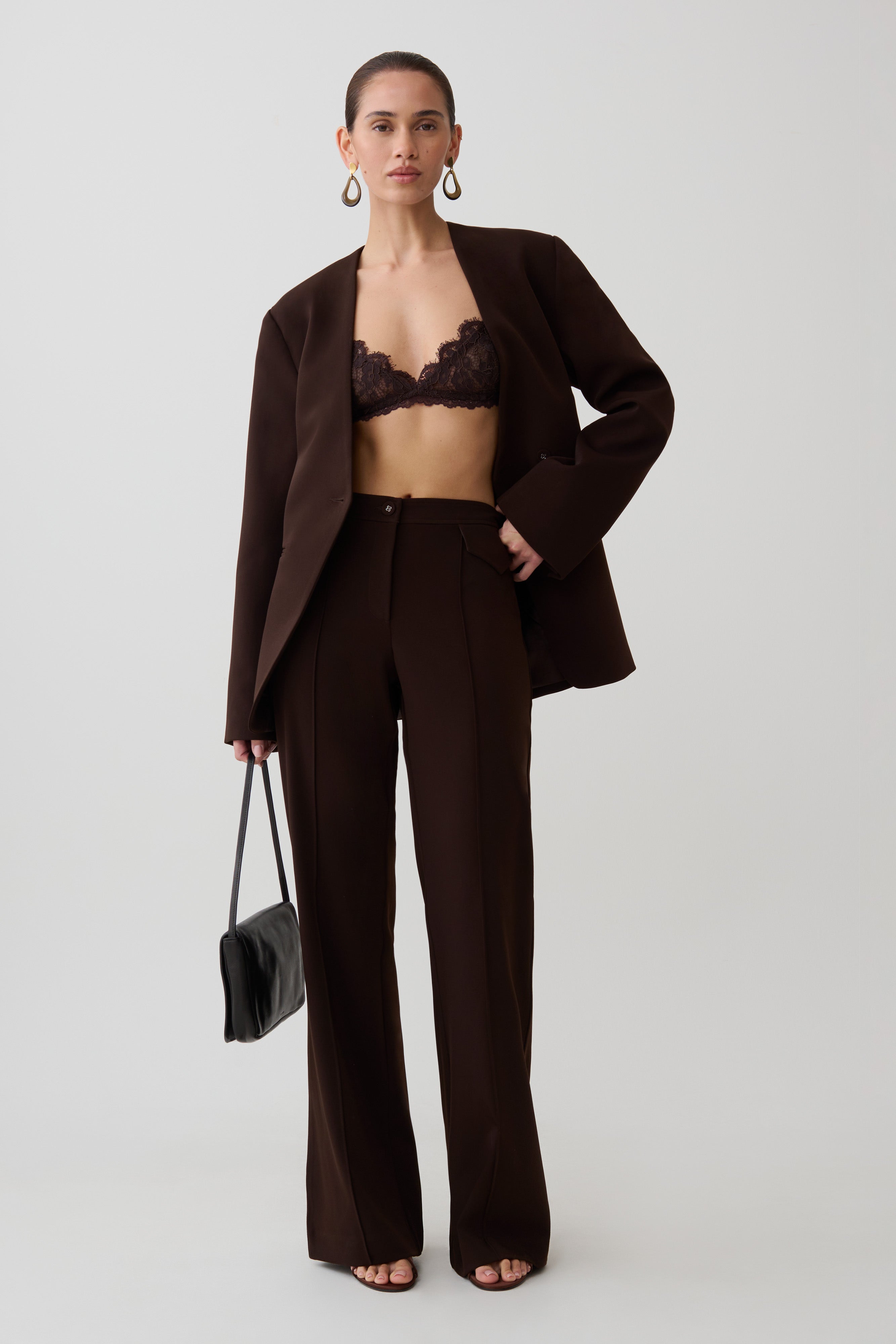 Darcie Fit And Flare Suiting Pants - Dark Chocolate