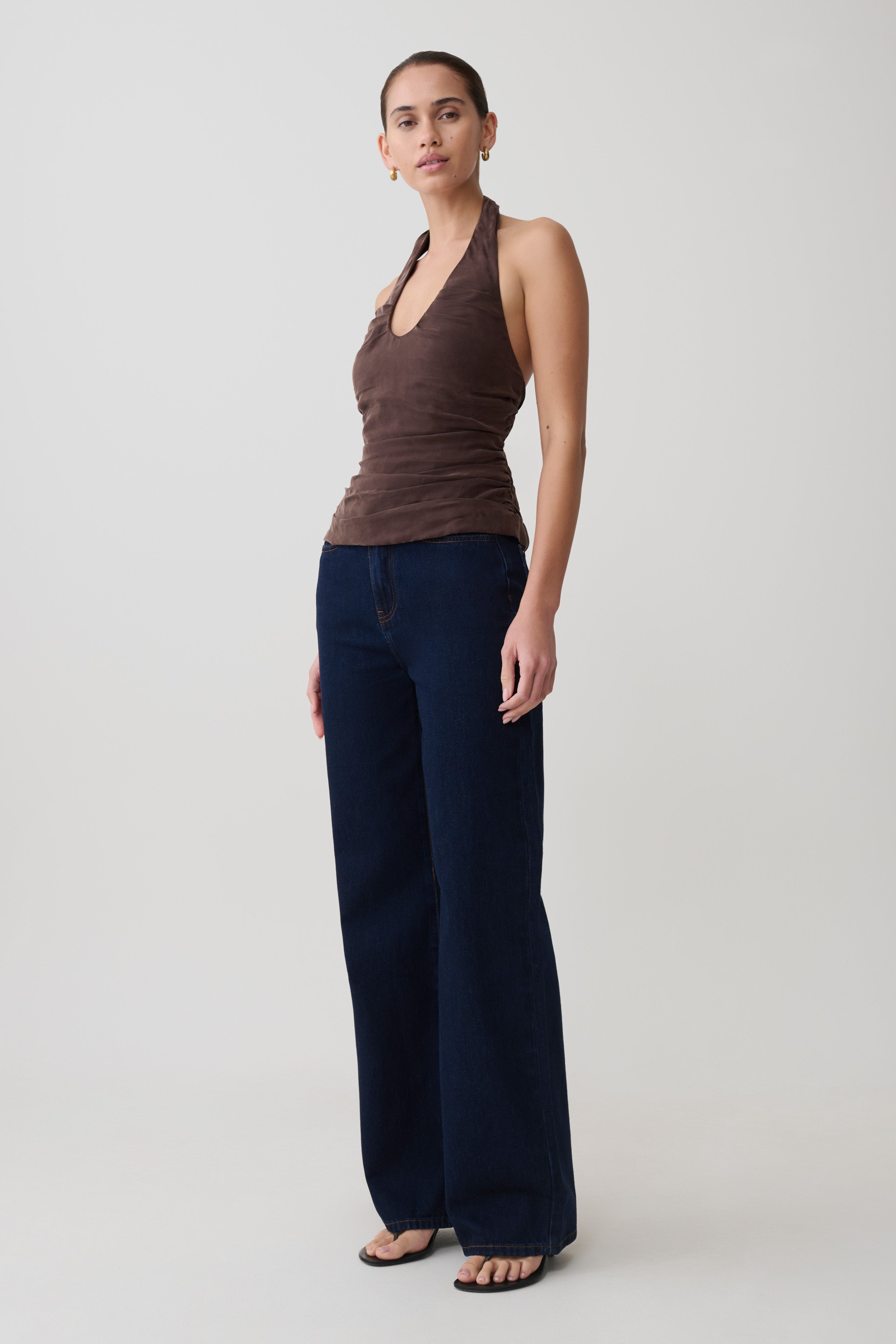 Daniela Ruched Halter Top - Dark Chocolate