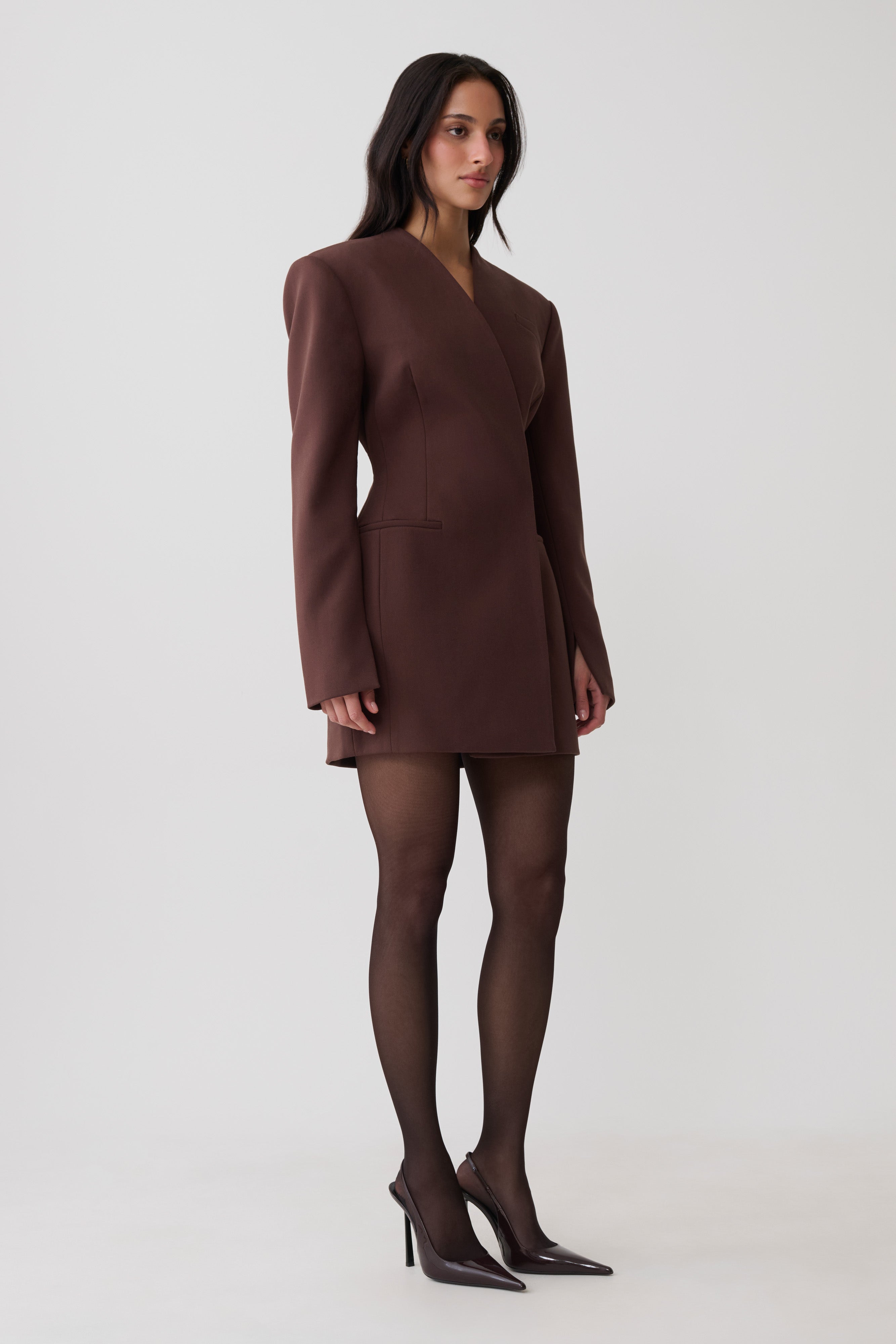 Makayla Suiting Structured Mini Dress - Dark Chocolate