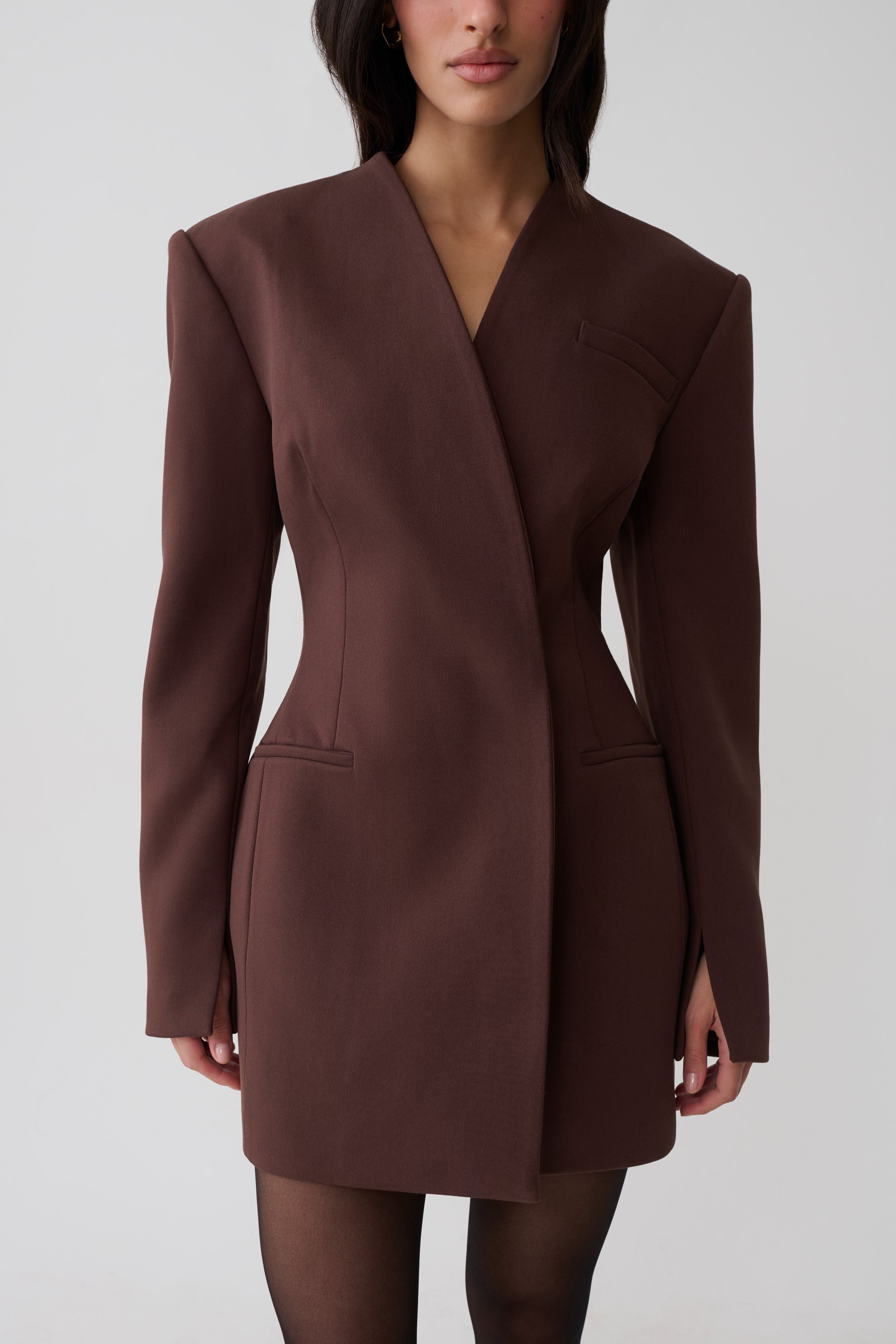 Makayla Suiting Structured Mini Dress - Dark Chocolate