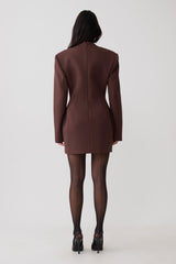 Makayla Suiting Structured Mini Dress - Dark Chocolate