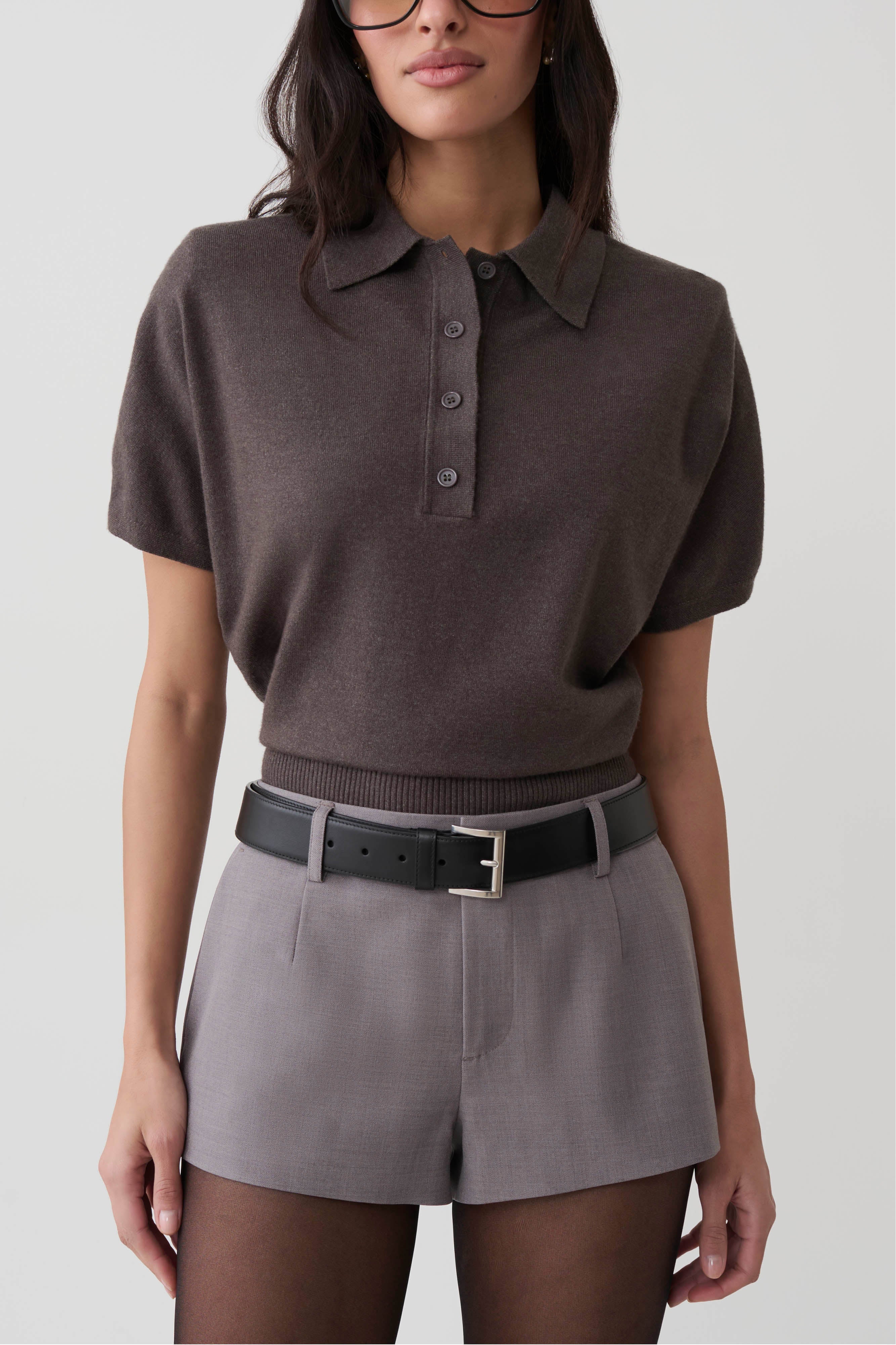 Shirin Knit Top With Shoulder Pads - Grey