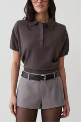 Shirin Knit Top With Shoulder Pads - Grey
