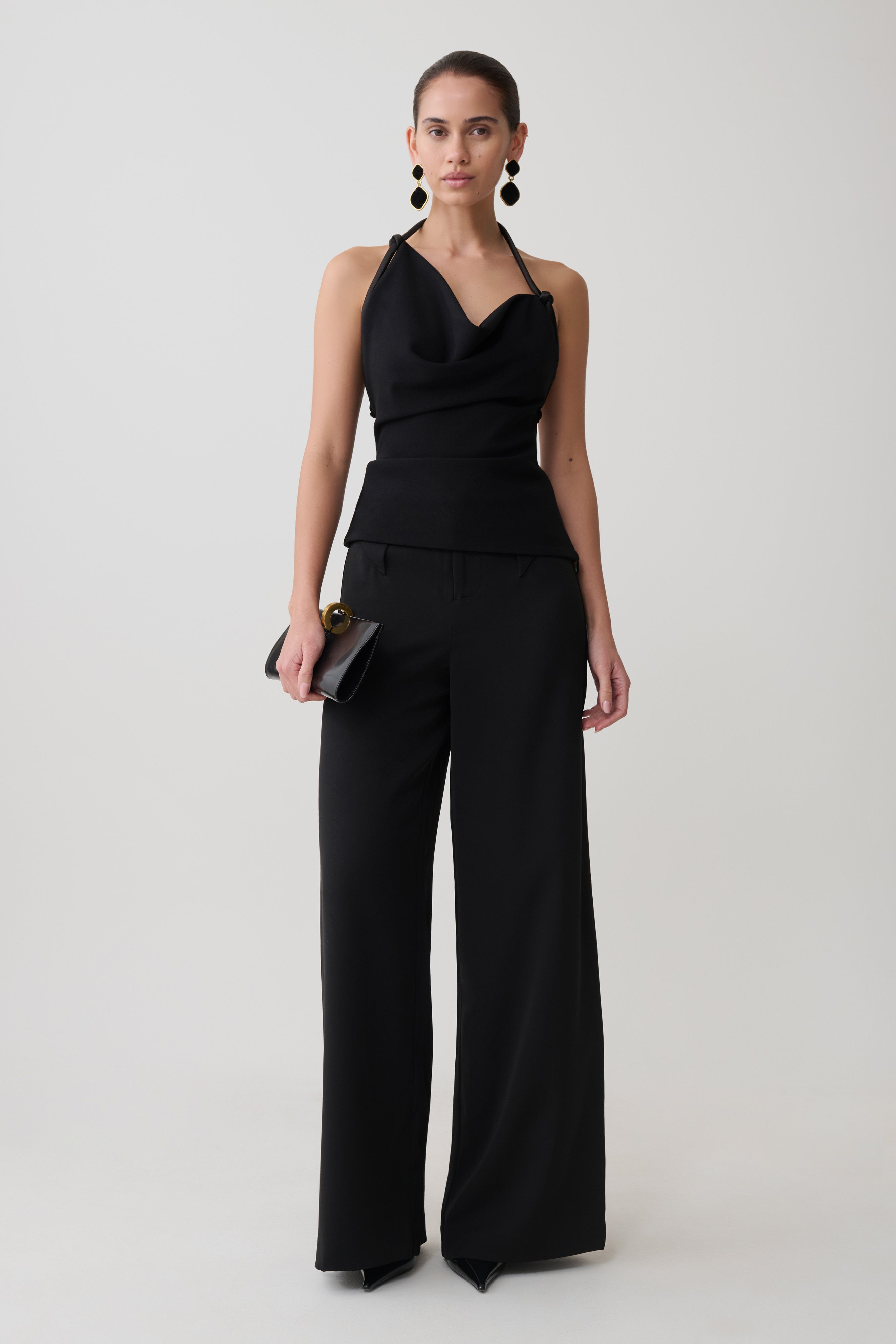 Gracie Halter Neck Asymmetrical Top - Black