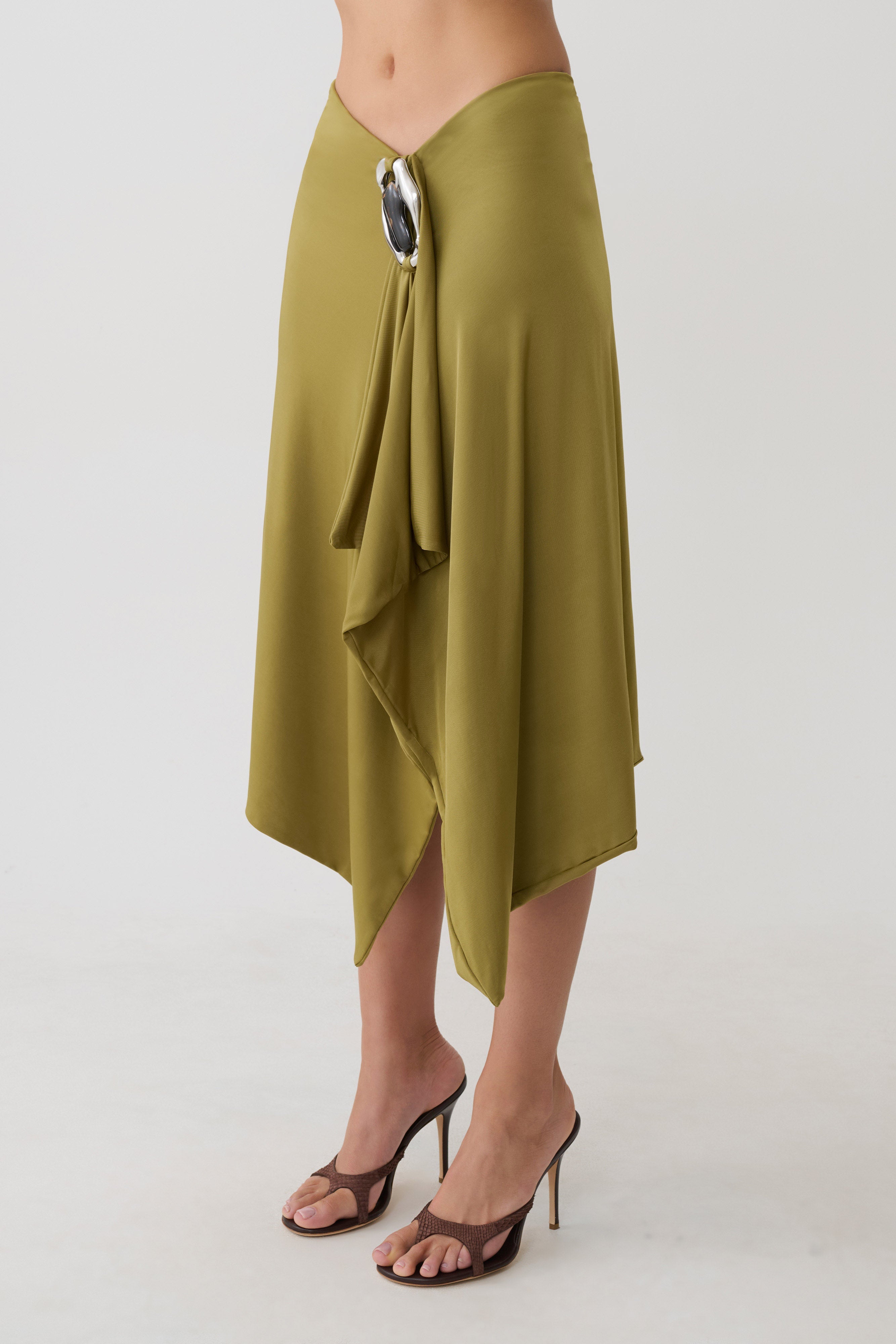 Sault Hankie Midi Skirt with Hardware - Martini Olive