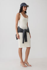 Leah Racer Back Knee Length Knit Dress - Ivory