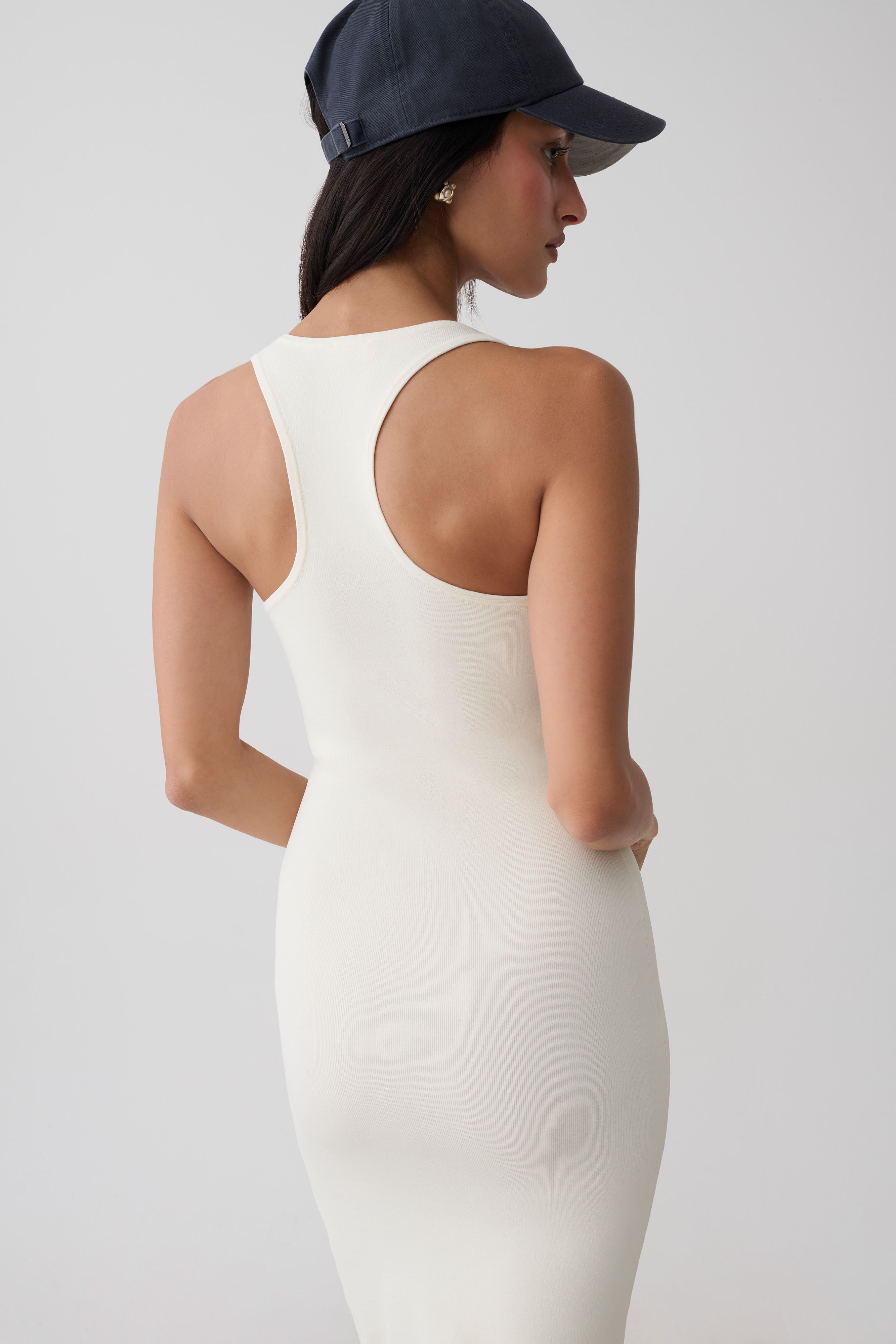 Leah Racer Back Knee Length Knit Dress - Ivory