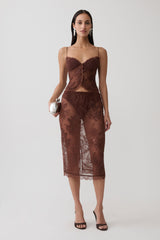 Marcelle Lace Midi Skirt - Dark Chocolate