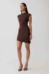 Posy Ribbed Sleeveless Mini Dress - Dark Chocolate