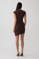 Posy Ribbed Sleeveless Mini Dress - Dark Chocolate