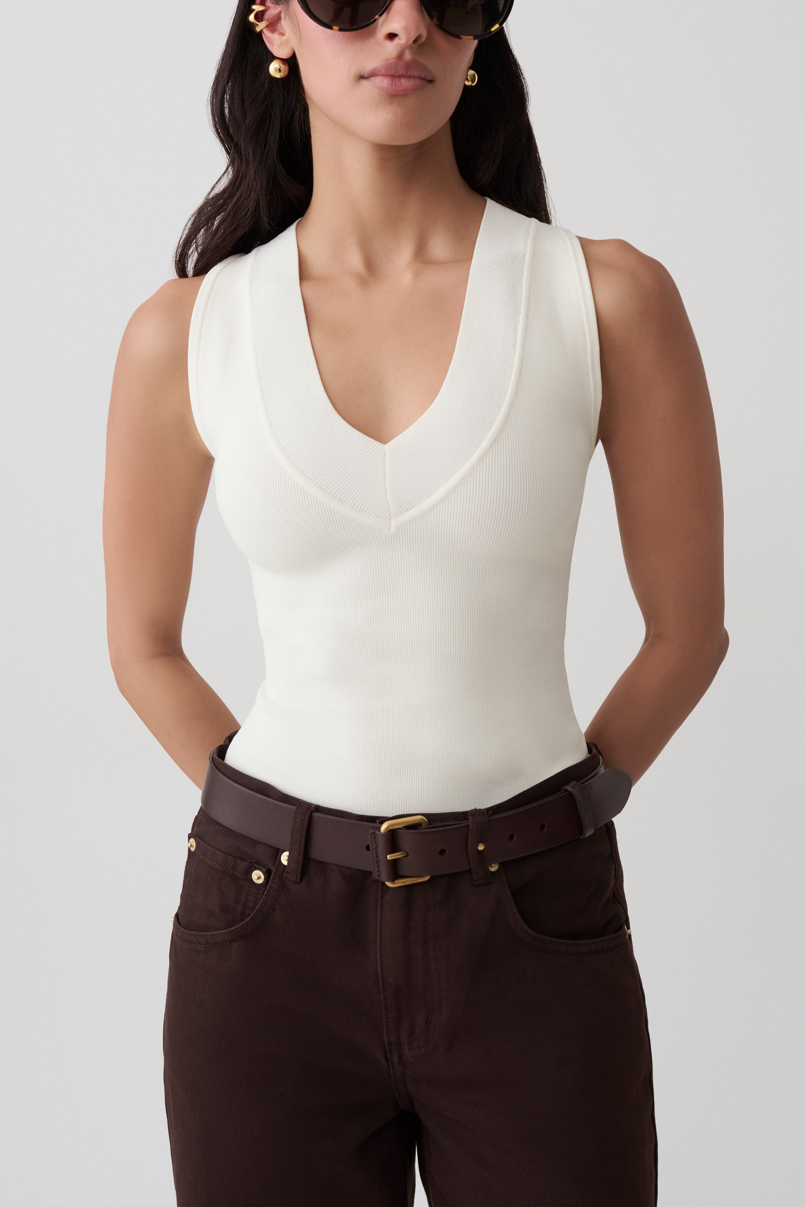 Claudina V-Neck Knit Tank - Ivory