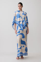 Gianna Satin Halter Maxi Dress - Blue Geo Tile Print
