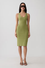 Leah Racer Back Knee Length Knit Dress - Olive