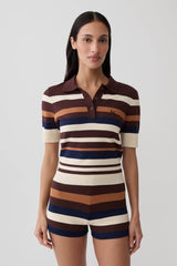 Philly Stripe Knit Button Up Top - Navy/Neutral