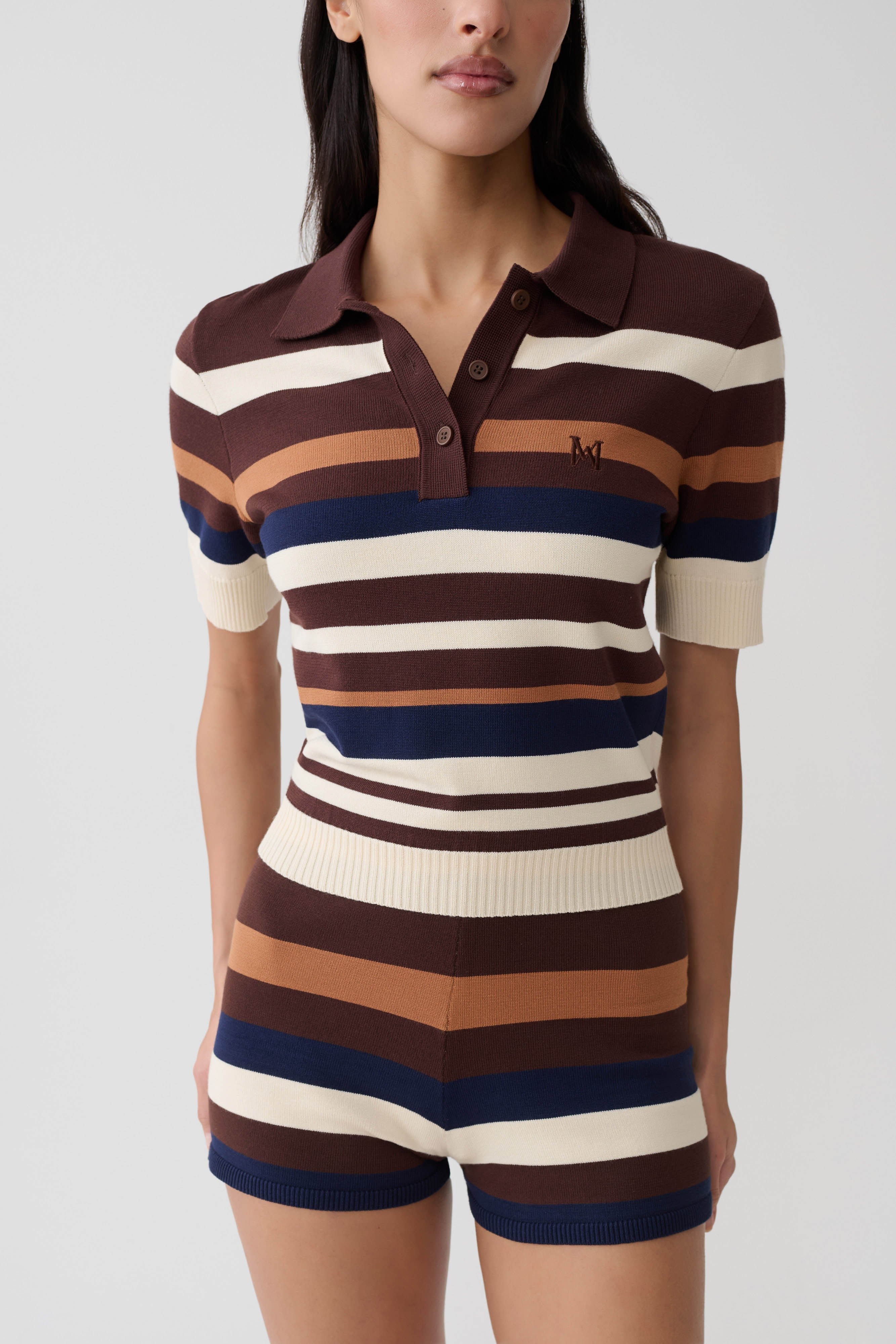 Philly Stripe Knit Button Up Top - Navy/Neutral