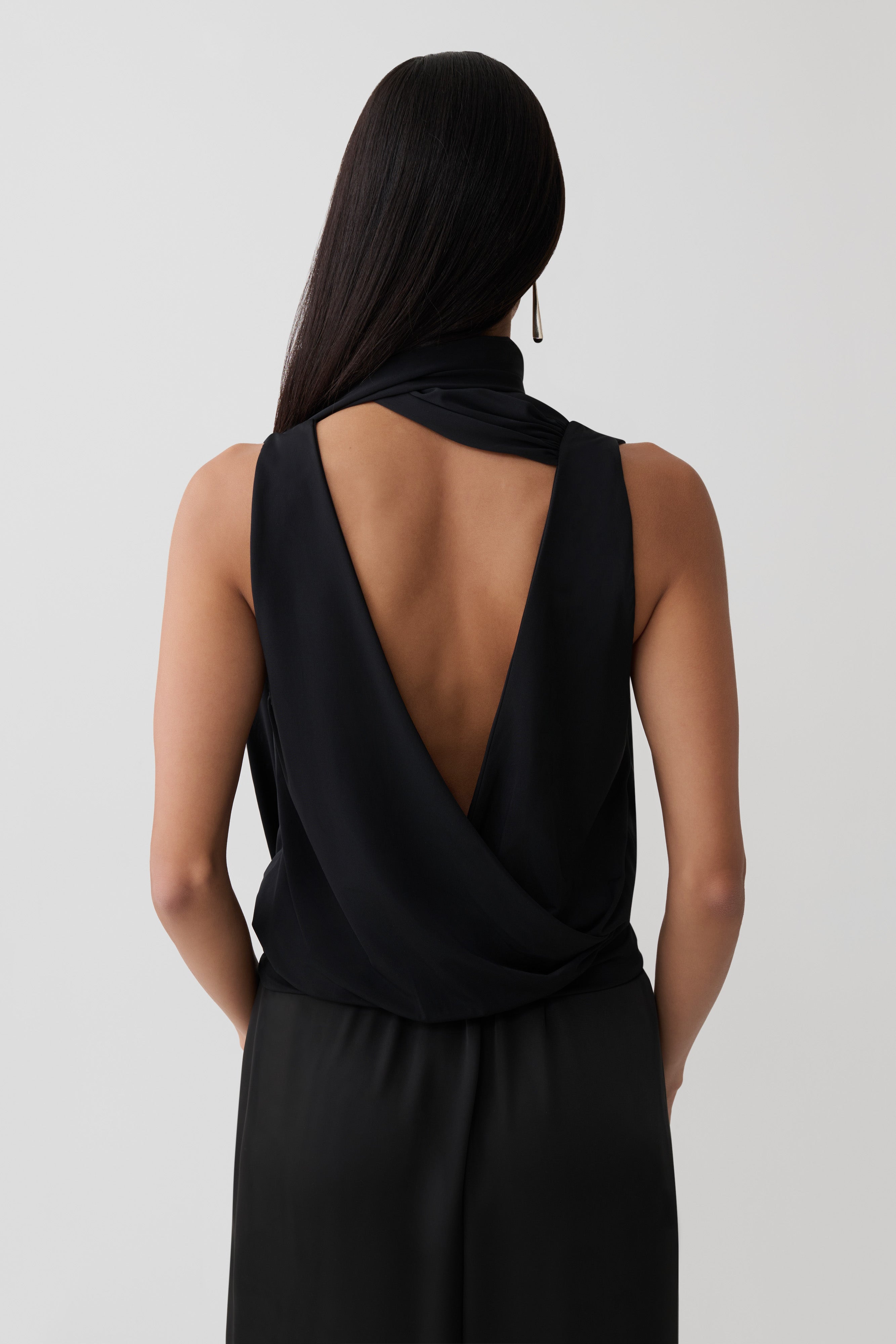 Raisa Overlap Top With Neck Scarf - Black