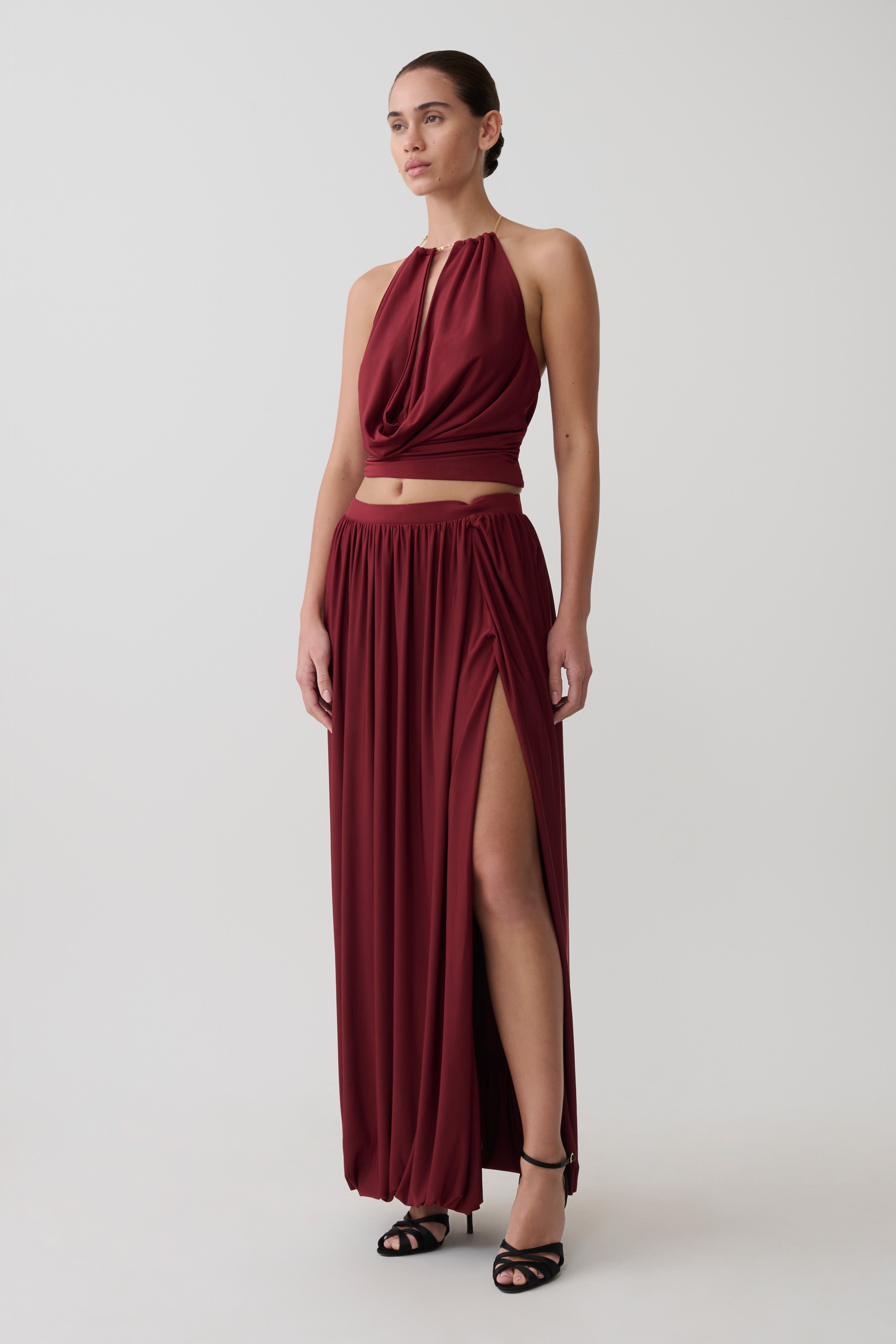 Banks Bubble Hem Midi Skirt - Wine