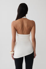 Dolorres Front Tie Halter Top - White