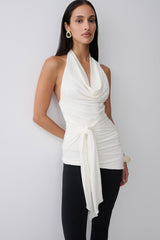 Dolorres Front Tie Halter Top - White