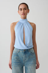 Maki Viscose Sleeveless Halter Top - Blue