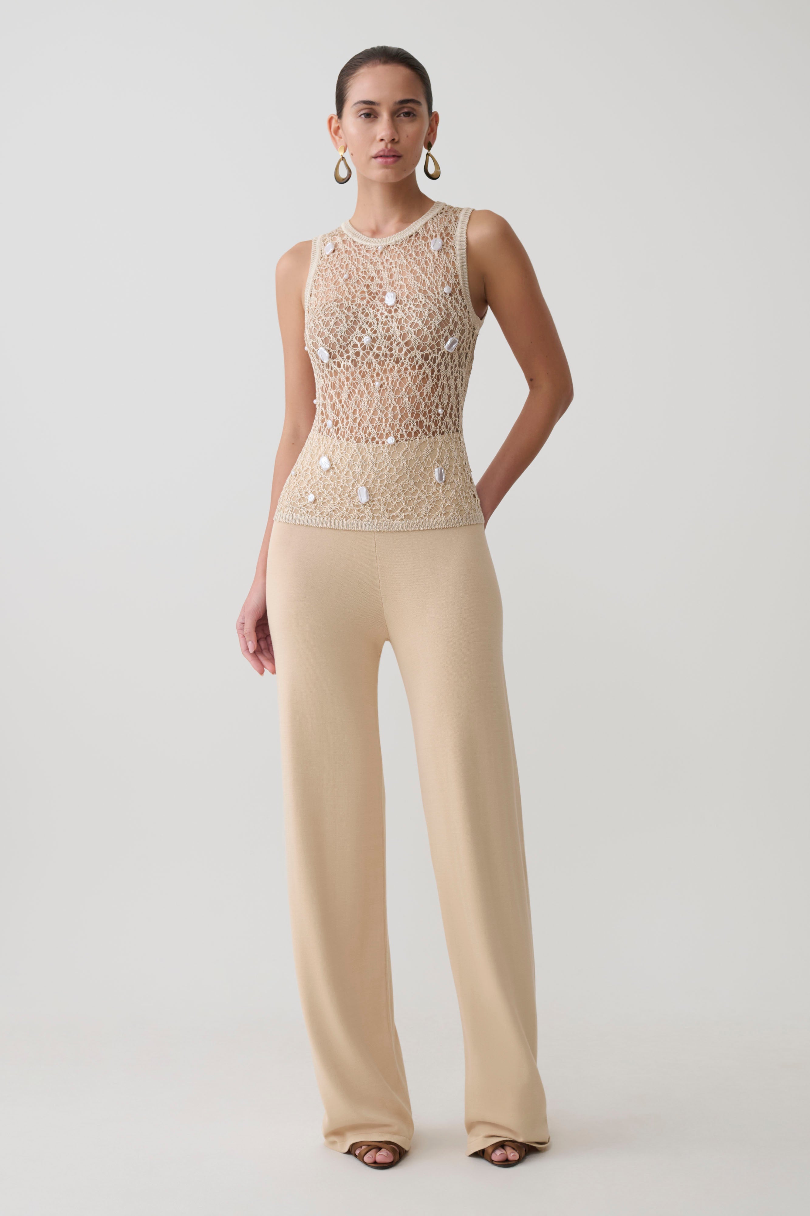Eloise Pearl Beaded Top - Cream