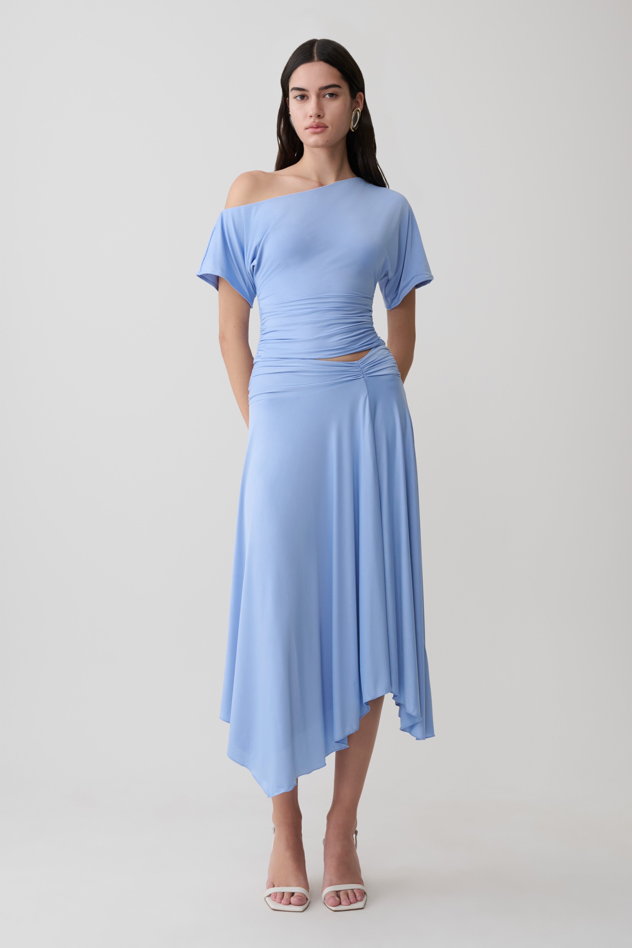 Luu Off Shoulder Slinky Top - Sea Blue