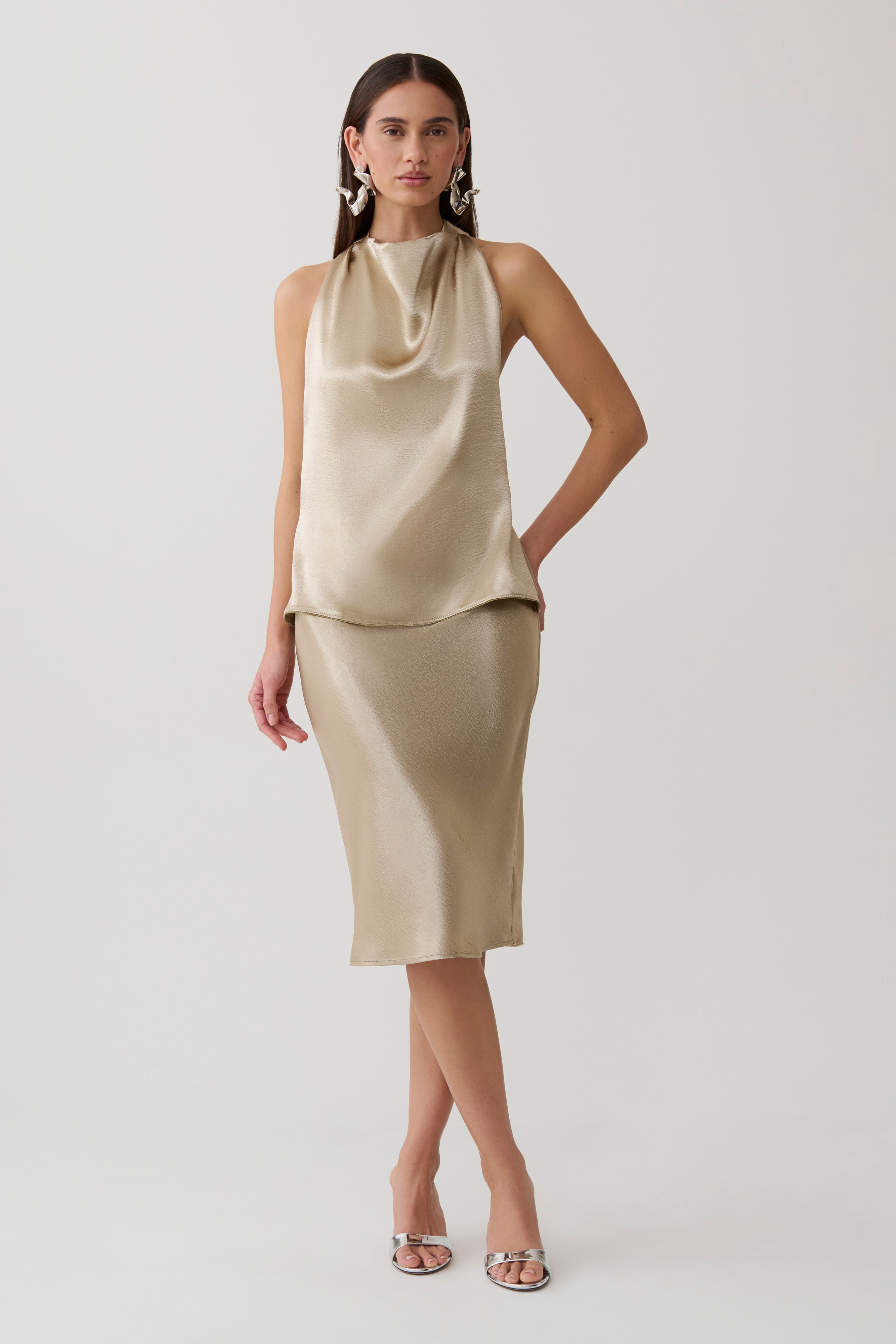 Cleo Satin Halter Top - Gold