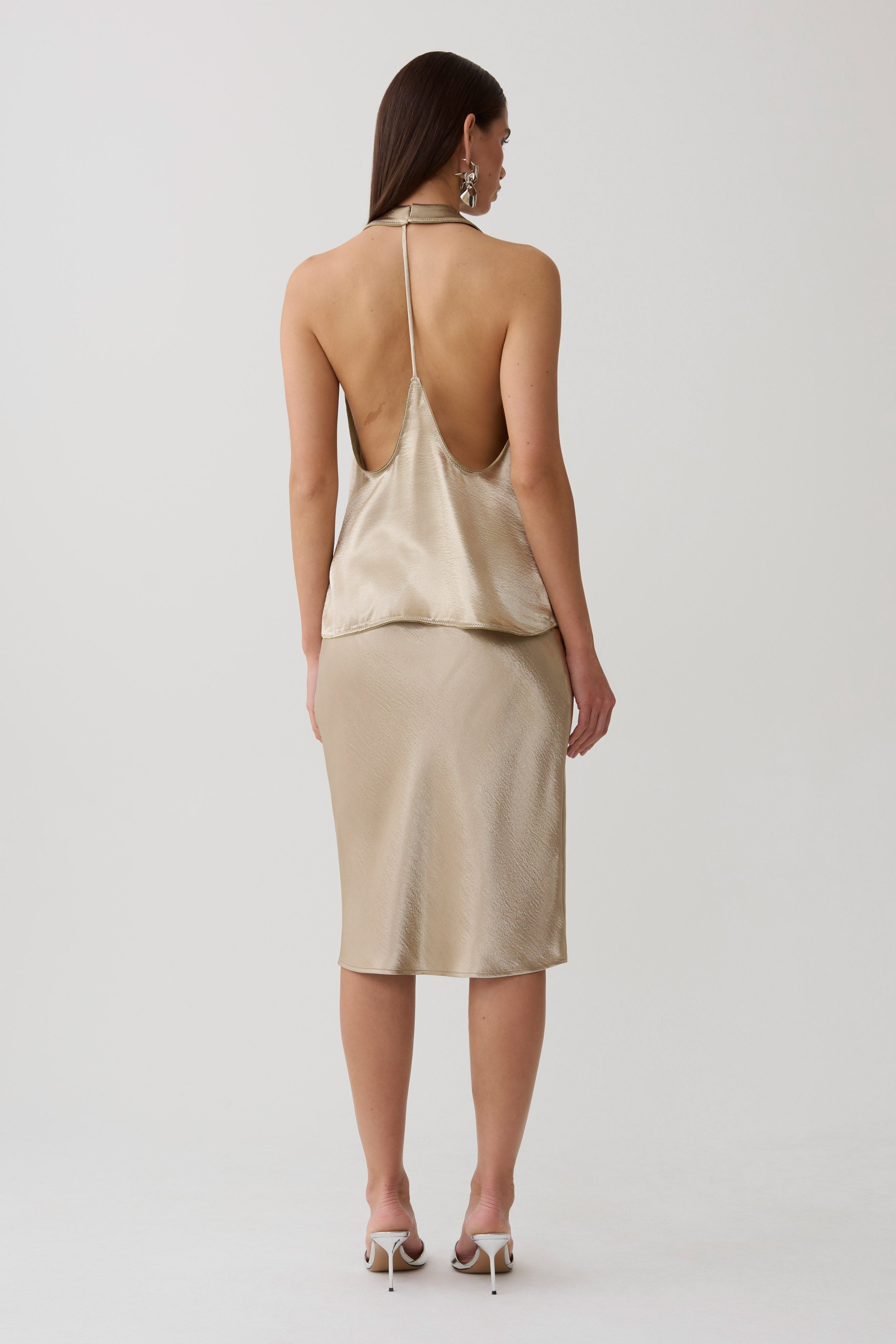 Cleo Satin Halter Top - Gold