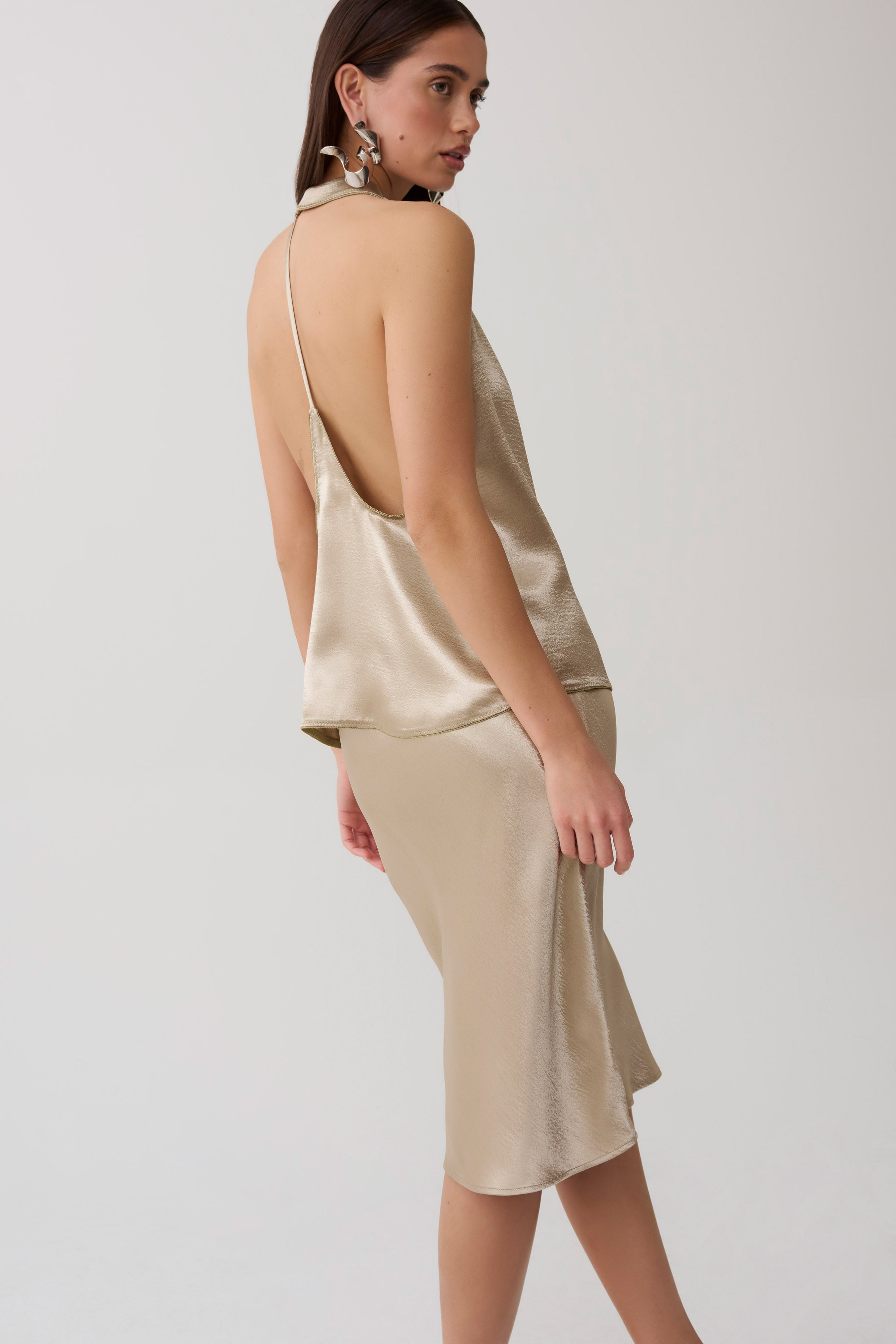 Cleo Satin Midi Skirt - Gold