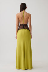Dinah Lace And Satin Maxi Dress - Chartreuse