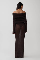 Marisol Off Shoulder Boucle Maxi Dress - Dark Chocolate