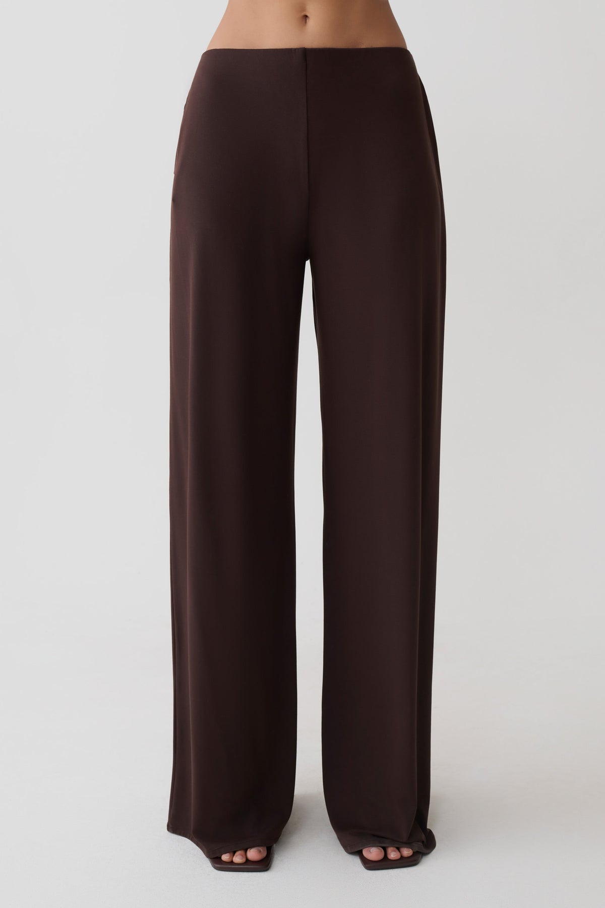Krysh Wide Leg Peached Jersey Pants - Chocolate