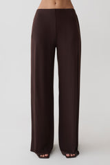 Krysh Wide Leg Peached Jersey Pants - Chocolate