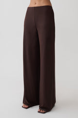 Krysh Wide Leg Peached Jersey Pants - Chocolate