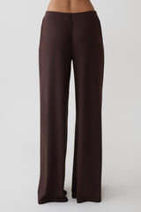 Krysh Wide Leg Peached Jersey Pants - Chocolate