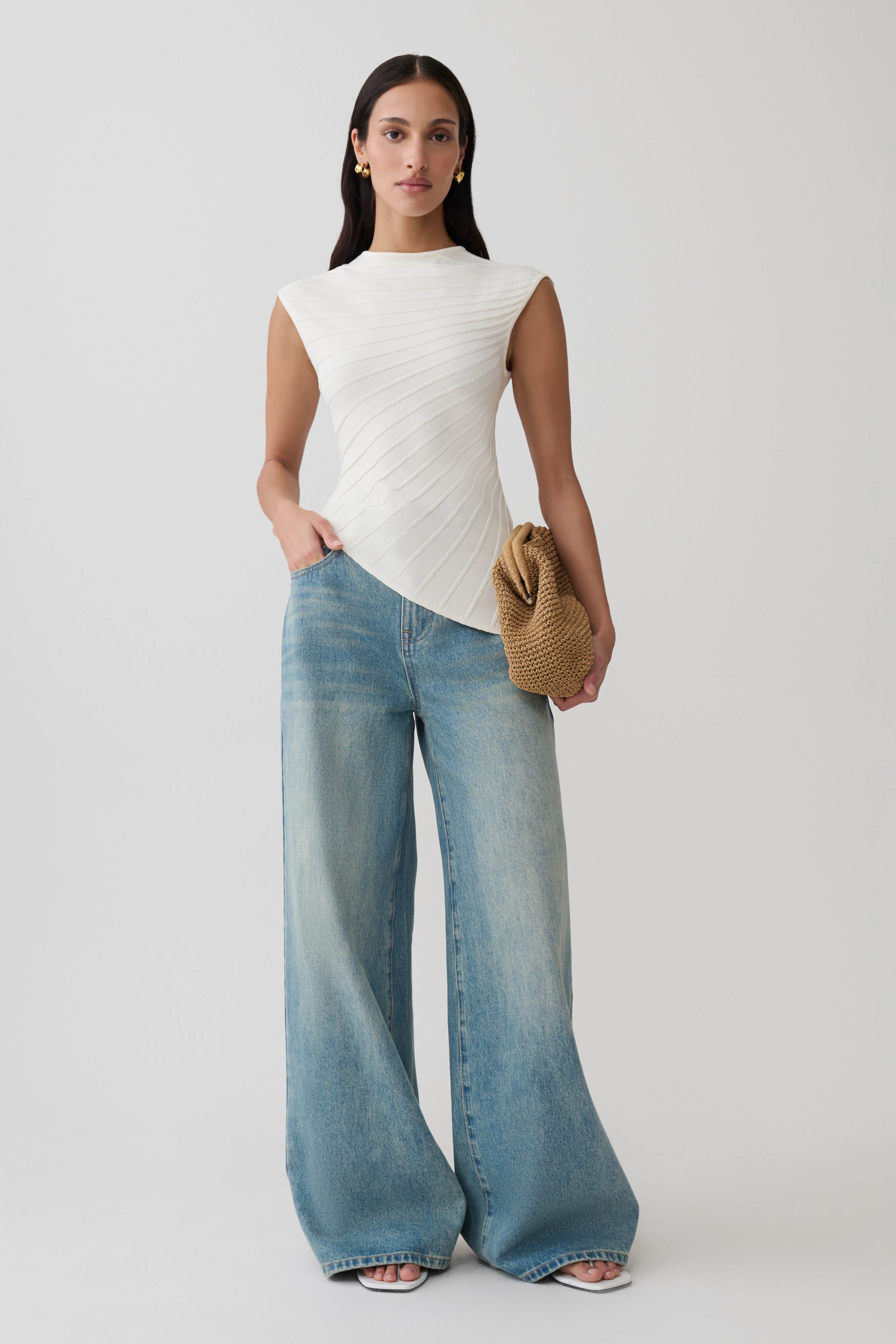 Marylee Knit Ribbed Sleeveless Top - Ivory