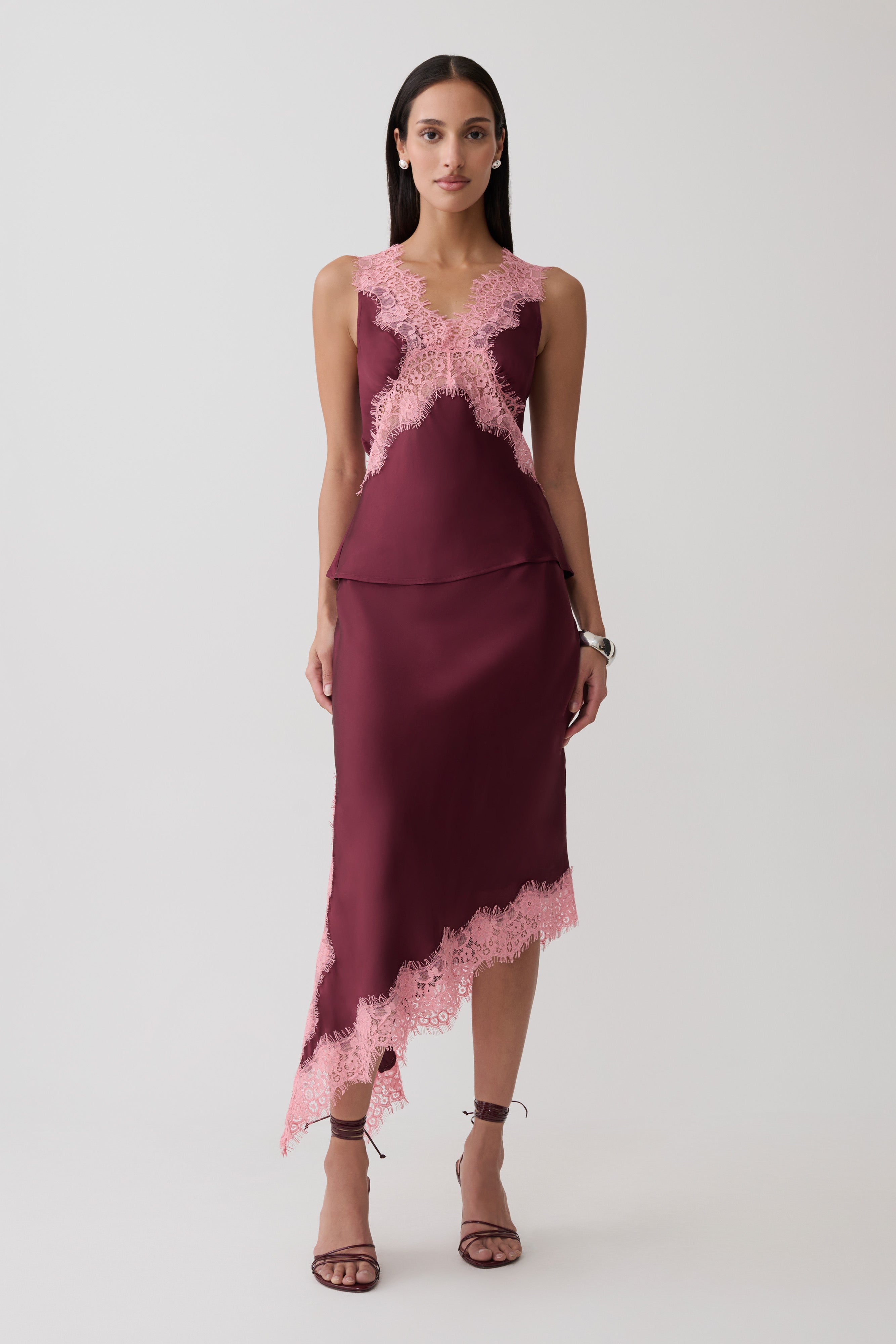 Amber Satin And Lace Camisole - Burgundy