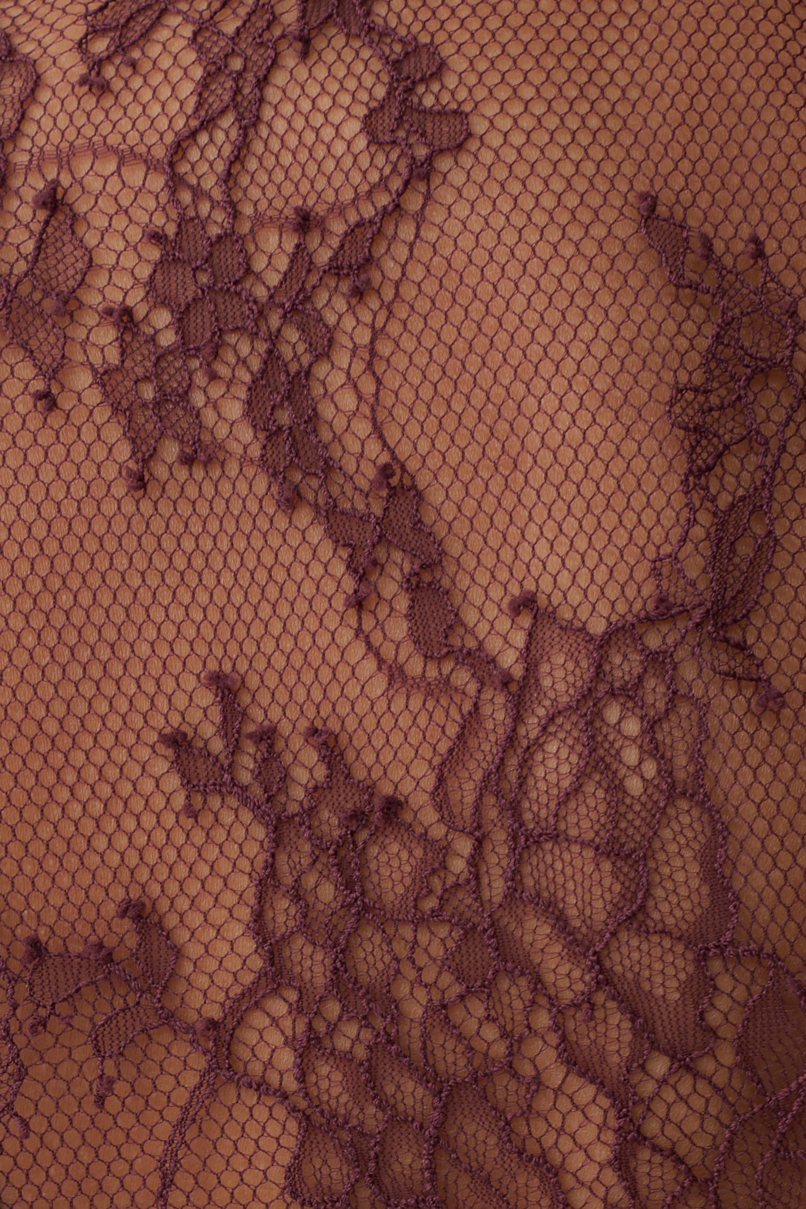 Alizette High Neck Long Sleeve Lace Top - Burgundy