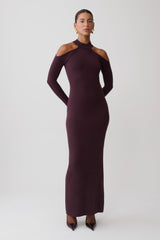 Emma Open Shoulder Maxi Knit Dress - Dark Chocolate