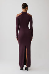 Emma Open Shoulder Maxi Knit Dress - Dark Chocolate